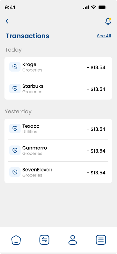 Transactions list grouped by day