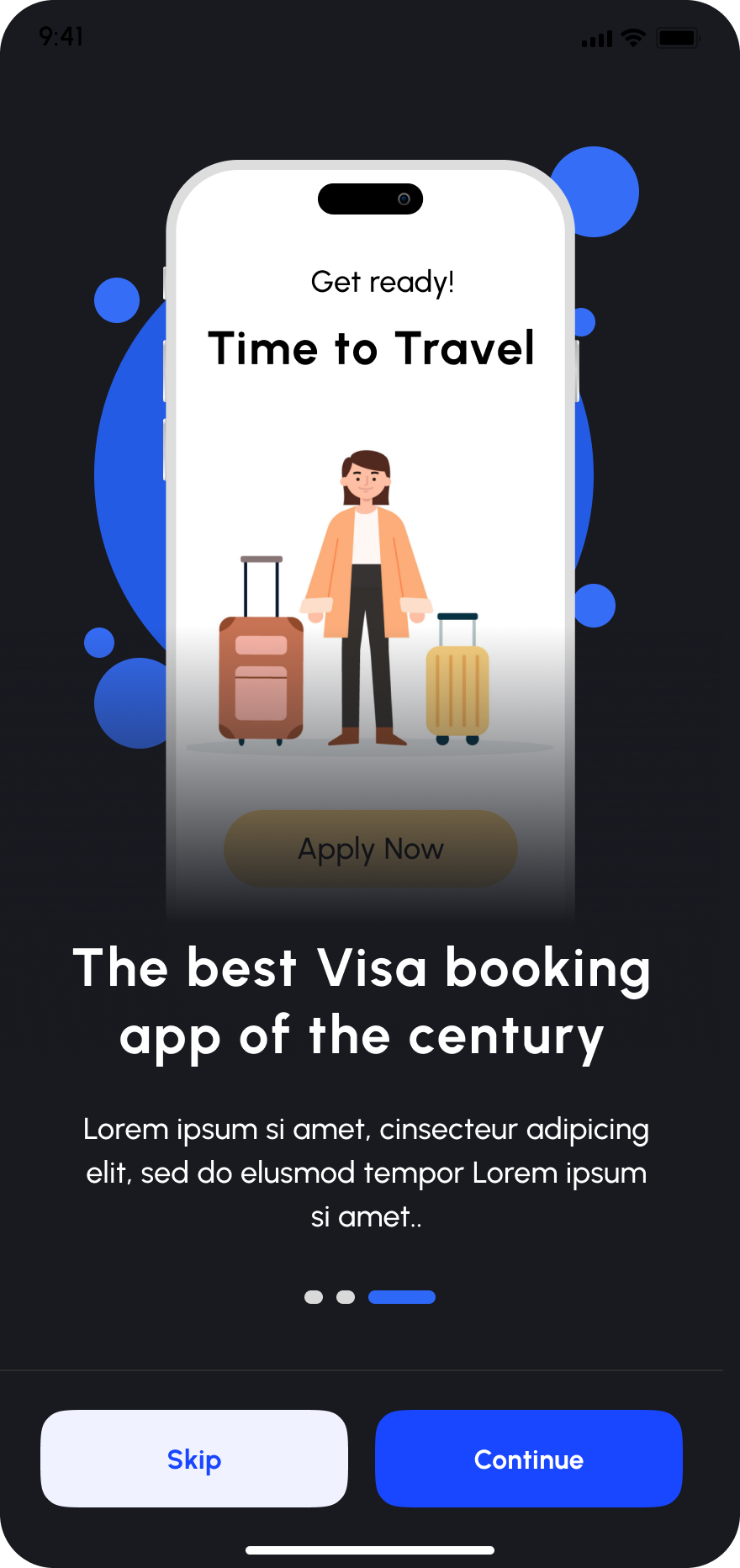 Visafasty onboarding step 2, dark mode