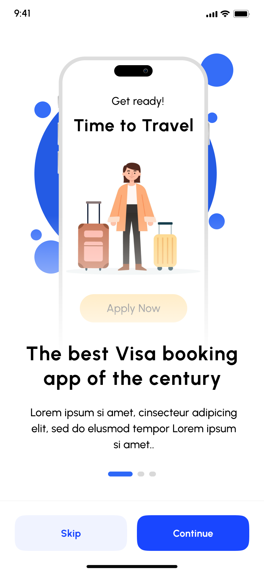 Visafasty welcome screen, light mode