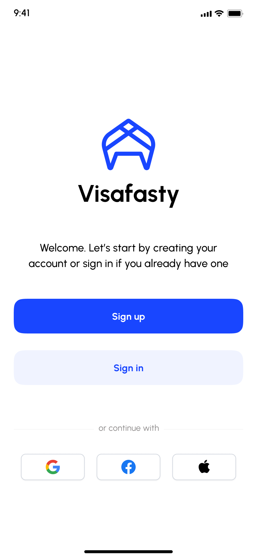 Visafasty onboarding step 3, light mode