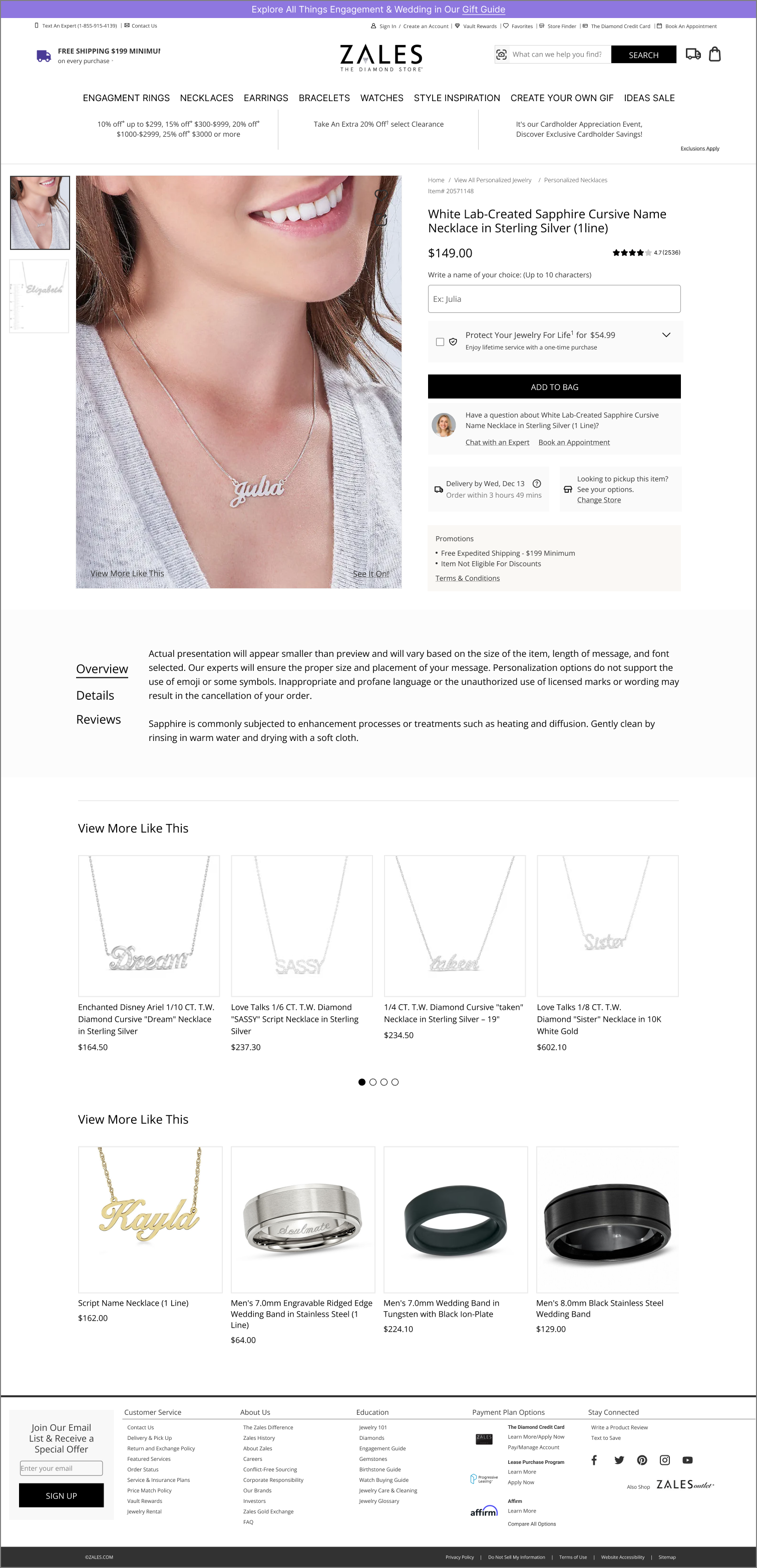 Zales product page, after