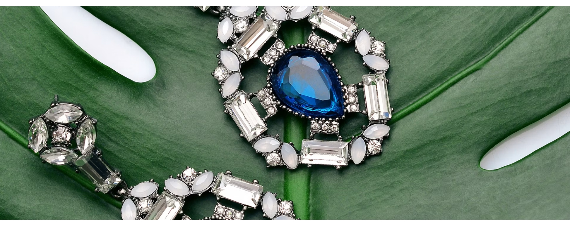 Close-up of jewelry on a leaf background